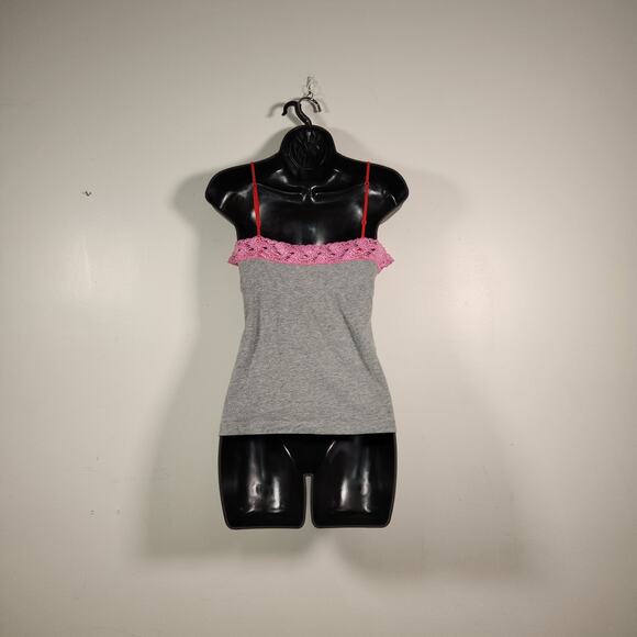 PINK by VICTORIA'S SECRET Camisole Top S Grey Pink Babydoll Lace Bow Bling Star - Picture 3 of 10